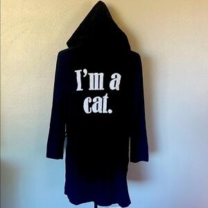 Forever 21 Black Cat Hooded Robe Women’s Size S Cozy Lounge Sleepwear